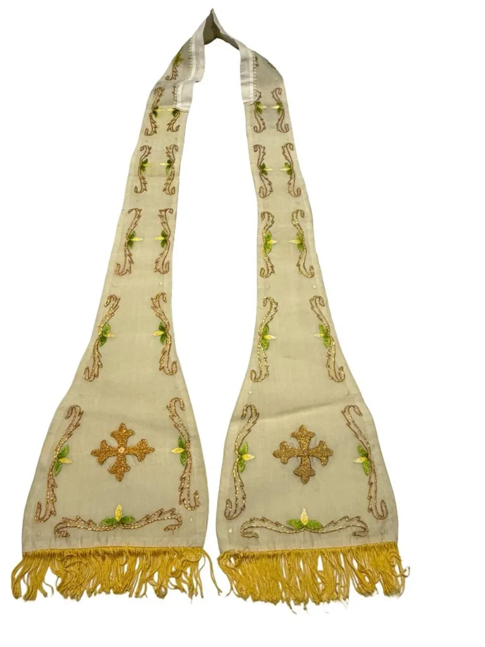 Vintage Church Clergy Stole Goldwork Embroidered Cross Liturgical Vestment Altar